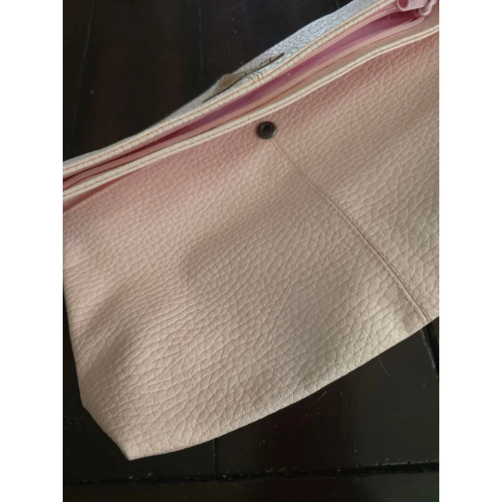Women's Pastel Pink Pebble Faux Leather Foldover Clutch Brown Geo Accent Summer